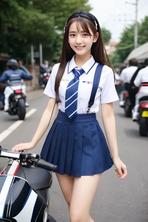 high school girl、uniform、skirt、motorcycle、Sprint、delivery、Around town