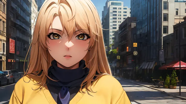 1girl, satella, serious, blonde hair, long hair,
BREAK (school uniform,necktie,yellow sweater,white shirt,long sleeves,blue skirt,socks,black socks,loafers:1.2)
BREAK ((tall buildings, city, winter, scarf)),
BREAK ((anime girl)), best quality, expressive e...