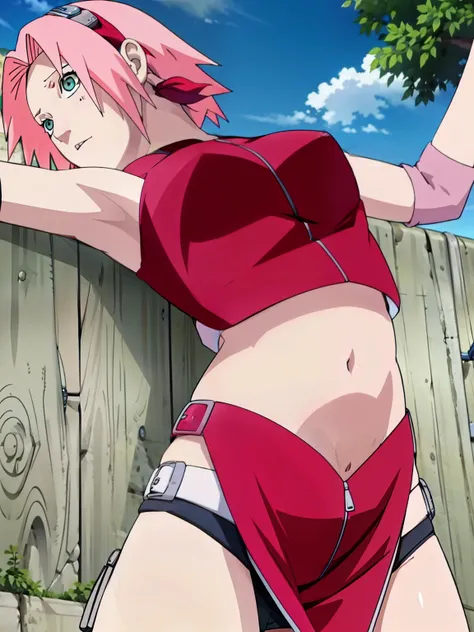 Sakura Haruno showing her belly with open zipper and open top showing her sexy breasts 