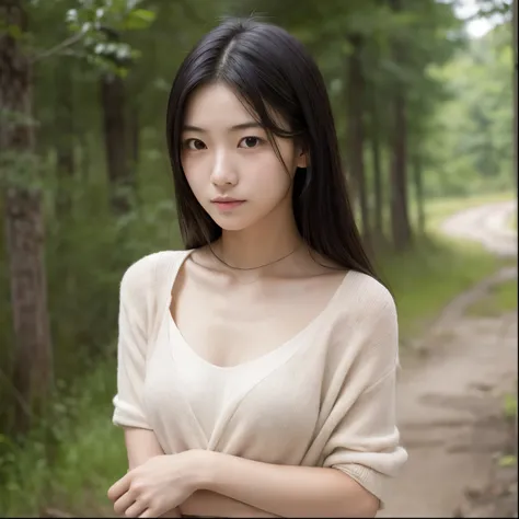 best quality, 8k, Japanese, (19 years old), ((innocent university student)), (Natural black hair), Slim body, ((Pretty face)), ((A face that appeals to men:1.3)), ((The face that barely escaped death:1.5)), ((A woman with a calm atmosphere:1.3)), ((A face ...