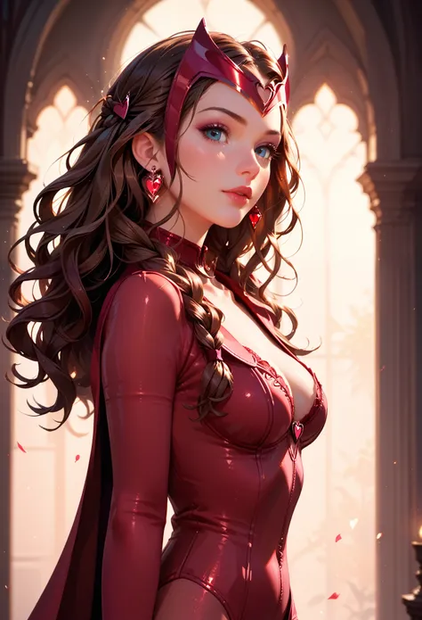 score_9, score_8_up, score_7_up, score_6_up, 1girl, solo, anna (brown hair, braided pigtails:1.1), wearing (Scarlet Witch suit:1.2), detailed soft lighting.