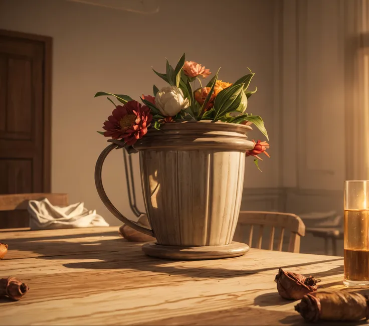 5 colored circles joined together. a wooden table, this object looks like a human penis. There is a shadow on the table. . High details, high quality, [[photorealistic Chromatic aberration]], digital photograph, HDR, high contrast, (cowboy shot), masterpie...