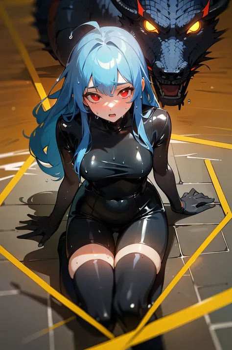 ((Highest quality)), ((masterpiece)), ((detailed)),((Browsing Caution)) (Black dragon&#39;s veiny penis)Love to fuck girls Couple love the beach

(Wet rubber suit) 　(See-through black knee-high socks)

Blue Hair,Red Eye,Long Hair　Black sandals
 (Hot and gl...