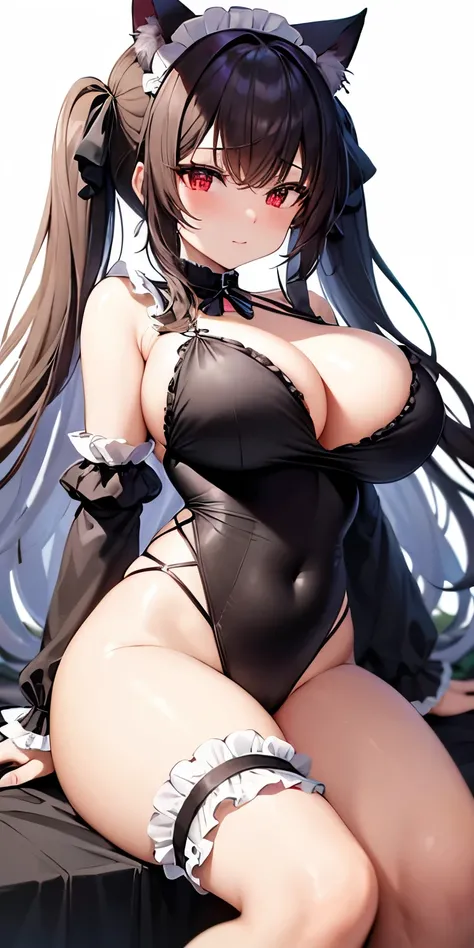 Highest quality　High resolution　A lovely young and beautiful woman　Red eyes　Beautiful gray hair　Medium Perm　Cute Gentle Girl　Cat ear　A beautiful and seductive swimsuit　Fascinating maid outfit　Breastfeeding services　驚異的な魅力を持つ童貞キラーのBig Tits　Sexless　Breast mi...