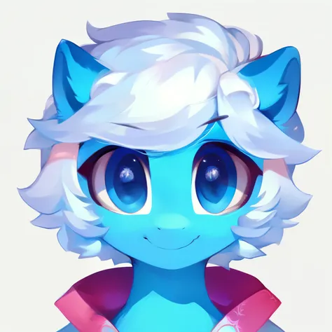 rating_safe, score_9, fluffy, feral pegasus pony, male,round cute face，Transparent blue body， White mane，Soft and delicate short hair，温柔的Blue Eyes，Blue Eyes，Smile。whole body，grace。young，Delicate。whole body立绘，Pure white background