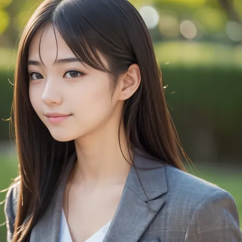 (highest quality, masterpiece, ultra high resolution, (realistic:1.4), RAW photos, depth of field, professional lighting, complete anatomy, very detailed content), 1 woman, 15 years old, The most famous Japanese idols, in high school, wearing a formal busi...