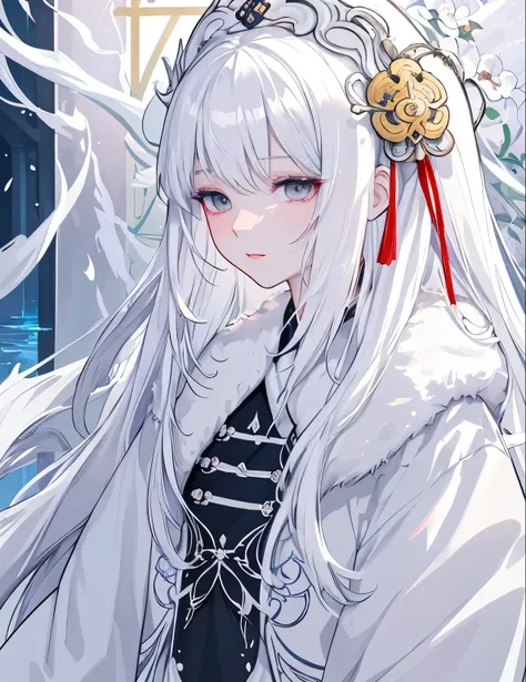 Close-up of a white-haired woman wearing a white mask, Beautiful character painting, Gu Weiss, artwork in the style of Gu Weiss, White-haired deity, author：Yang J, Epic and beautiful character art, Stunning character art, author：Fan Qi, by Wuzhun Shifan, G...