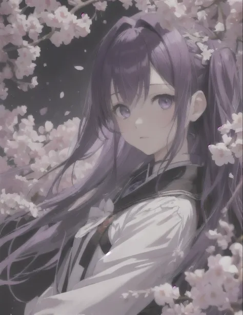 high resolution, masterpiece,Ma Kirito Sakura,destiny, Purple Hair, Solitary, 1 Girl,external,Detailed background, Delicate eyes,