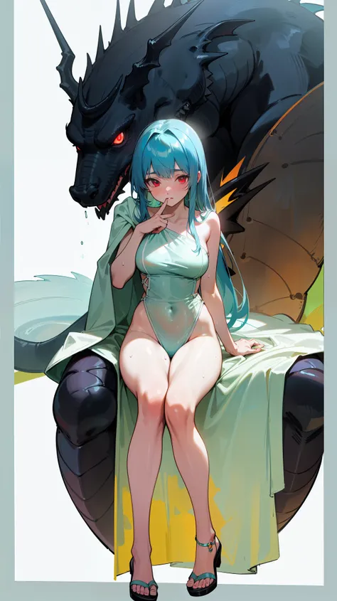 ((Highest quality)), ((masterpiece)), ((detailed)),((Browsing Caution)) Bathtub　(Black dragon&#39;s veiny penis){{nsfw}}A dragon who loves having sex with girls　sujiman open leg

(Transparent　Swimwear) 　(transparentなニーハイソックス) (transparent　Light green　bath ...