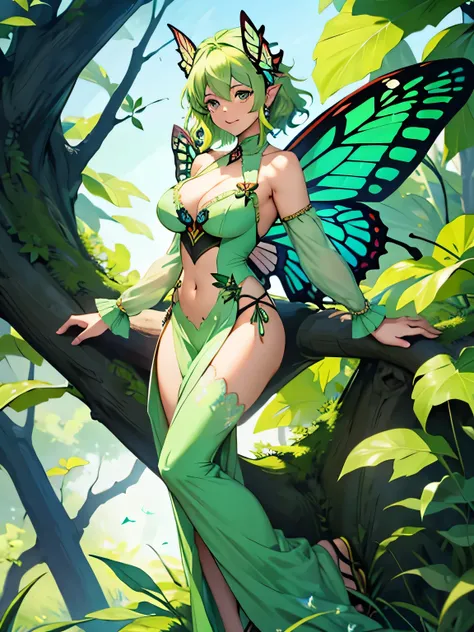 green hair milf fairy butterfly wing, full body