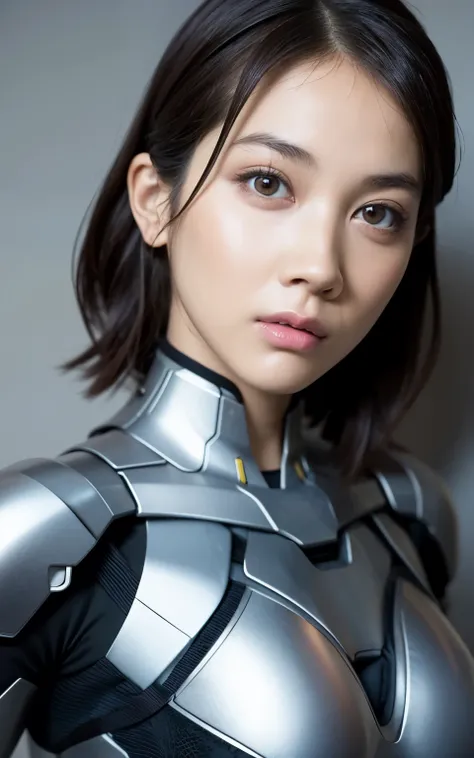 girl, golden ultron suit, blonde, blue eyes, hyper realistic, masterpiece