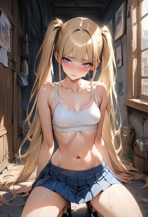 ((masterpiece,Highest quality:1.3,best quality illustration)),realistic,cowboy shot,(Mature Beauty:1.2),独奏,1woman,((very small head:1.4)),((ideal ratio body proportions:1.3)),blonde hair,high twin tails,straight long hair,bangs,gorgeous eyes,Blue eyes,shy,...