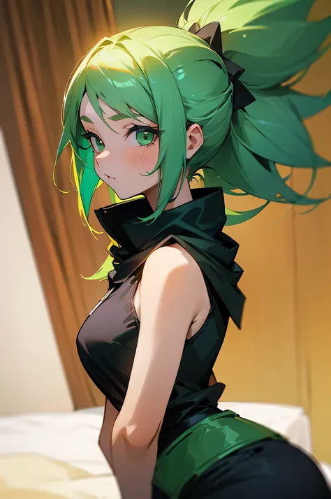 Female, young teen, Green Hair