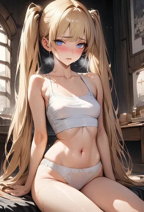 ((masterpiece,Highest quality:1.3,best quality illustration)),realistic,cowboy shot,Mature Beauty,独奏,1woman,((very small head:1.4)),((ideal ratio body proportions:1.3)),blonde hair,high twin tails,straight long hair,bangs,gorgeous big eyes,Blue eyes,shy,He...