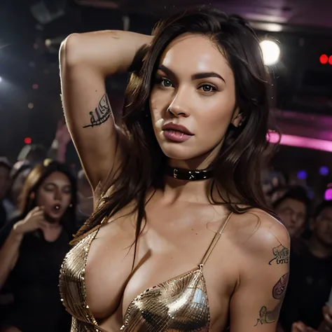 megan fox as top  nightclub dance,beautiful detailed face,