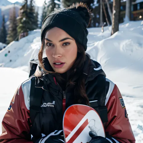 megan fox as snowboard  beautiful detailed face,