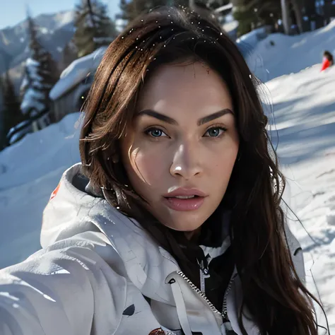 megan fox as snowboard  beautiful detailed face,