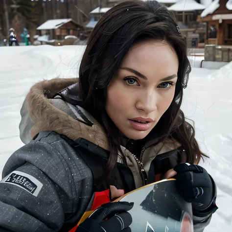 megan fox as sexy snowboard  beautiful detailed face,