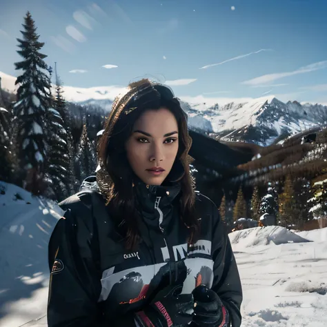 megan fox, riding a snowboard, extremely detailed face and body, beautiful, photorealistic, 8k, highly detailed, masterpiece, cinematic lighting, dramatic shadows, vivid colors, snow-covered landscape, winter scenery, snow-covered trees, dramatic sky, epic...