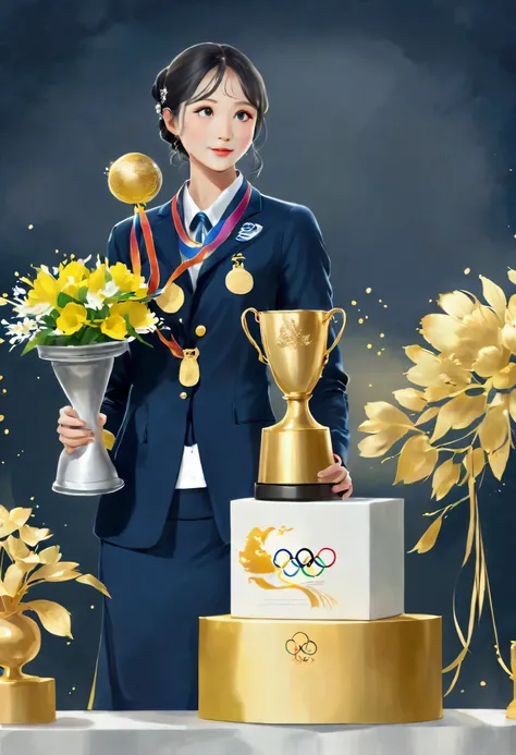 ((best quality)), ((masterpiece)),Award-winning moments, Olympic Games, Podium, gold medal,Ink style