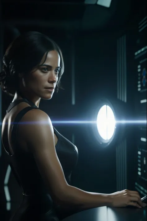 Paula patton as a Sci fi scientist working on a Ishimura space Ship photography, natural light, photorealism, cinematic rendering, ray tracing, the highest quality, the highest detail, Cinematic, Third-Person View, Blur Effect, Long Exposure, 8K, Ultra-HD,...