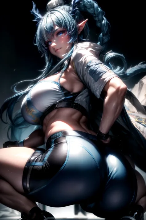 ak_ling, dragon girl, (blue hair:1.4), (blue eyes:1.5), long hair, (large breasts:1.2), (large ass:1.4), (muscular female),
brea...