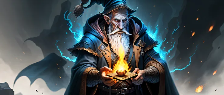 an old fire wizard doing a great spell, emphasis on your action, ultra detailed textures, layers of textures true to reality, pr...