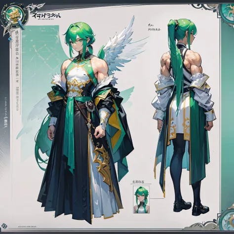 (Masterpiece, best quality), detailed, 1 man, ((character concept art)), ((character design sheet, same character, front, side, back)), full body, body complete, 1 Male angel, 1 Man angel, Detailed face, character design sheet，full bodyesbian, Highly detai...