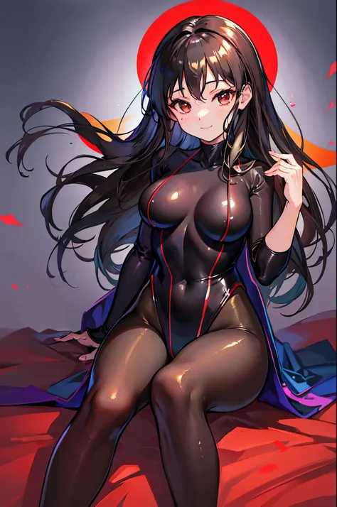 Highest quality　Highest quality　Draw a face carefully　High-definition anime-style face　Super Glowing Skin　Long black hair　Brown leotard　Golden pantyhose　Succubus　lure　smile　sit　Show the soles of your feet　Close up of the soles of the feet