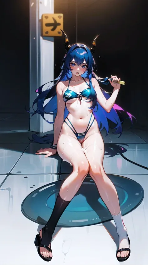 ((Highest quality)), ((masterpiece)), ((detailed)),((Browsing Caution)) floor of rubber sponge　{{nsfw}} Sujiman　Tight　Transparent underwear　(Black dragon&#39;s veiny penis)Dragon with girl　Crossing legs

(Transparent　Swimwear) 　(Transparent knee-high socks...