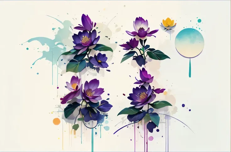 (Art by Numbers,Inks and washes:1.2)，Nobody, Mountain々, wood, Rivers，Flowers，Lotus flower，Purple Flower,沢Mountainの花(Oriental elements, Chinese colors, Senior Color Matching),  (3D sculpture，Rendering with Octane，Volumetric Light，Natural soft light，), (Very...