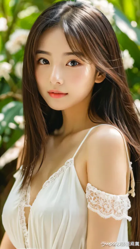 (((8ｋ,Very detailed,Attention to detail、Highest quality，masterpiece,Attention to detail))),RAW Photos & Realistic atmosphere,Beautiful dark eyes,Glossy Lips,Thin eyebrows,beautiful Eyes、Soft white skin that shines in every detail、Her deep black eyes are ve...