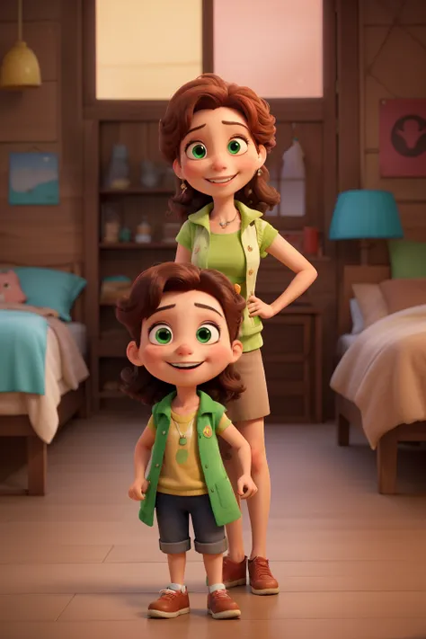 a 3d Disney movie poster from Pixar smiling woman in a beige vest and green blouse giving a thumbs up, Malika Favre, fernanda suarez, lorena avarez, alanis guillen, magnetic years, carla ortiz, Julia Fontes, Magda Torres Gurza, by Amélia Peláez, adriana dx...