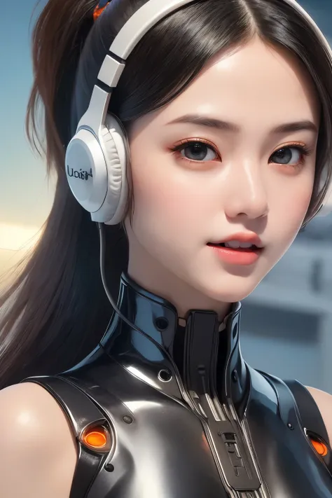 Top Quality, Masterpiece, Ultra High Resolution, (Photorealistic: 1.4), Raw Photo, 1 Girl, Black Hair, Glossy Skin, 1 Mechanical Girl, (((Ultra Realistic Details)), Portrait, Global Illumination, Shadows, Octane Rendering, 8K, Ultra Sharp, Intricate Orname...