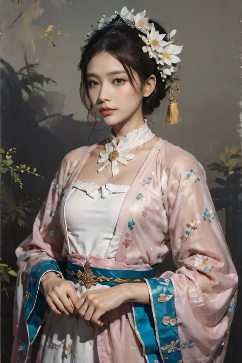 Have muscles, 1 man, Solitary, (painting:1.5), (Village health worker:1.2), A man happily spins in the rain., 1 boy, short hair, flower, Lily ,Light pink and light blue style...., Fantasy romantic elements..., หยดน้ำflowerบนใบหน้าของเขา, Collage Format, Ma...