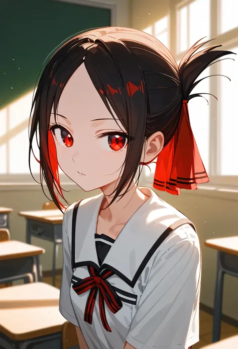 one girl、kaguya-shinomiya, kaguya shinomiya, folded ponytail, amount, hair ribbon, (red eyes:1.5), red ribbon, ribbon, short hai...