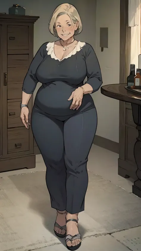 Mature female, old woman, plump, full body image