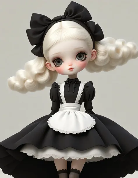 Micro Landscape:Real Barbie,Close up of a doll wearing a black and white dress, Ray Caesar (Ray Caesar) Inspiration 3D Rendering, Polycount contest winner, Gothic art, Maid costume, Gothic girl anime girl, Strange art style, Maid costume, guweiz style artw...