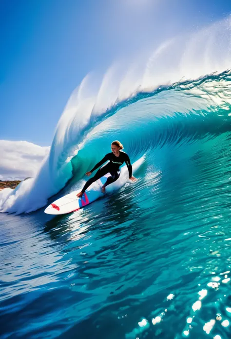 la plus haute qualité,masterpiece ,Ultra haute résolution,(réel:1.4),Photo originale,Ultra haute résolution,8k,Il y a une sublime femme surfeuse rousse, peau claire, Maquillage exquis,Grandes vagues,body en fines dentelles de latex sexy et sublimes :1.5, s...