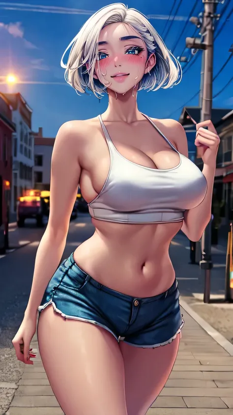 score_9, score_8_up, score_7_up, score_6_up, score_5_up, score_4_up, (8k, RAW photo, best quality, masterpiece:1.2), front view detailed body, long belly, big , Slender body, tight body , thicc ,medium breast , long thighs, muscular woman, Somidef, white h...