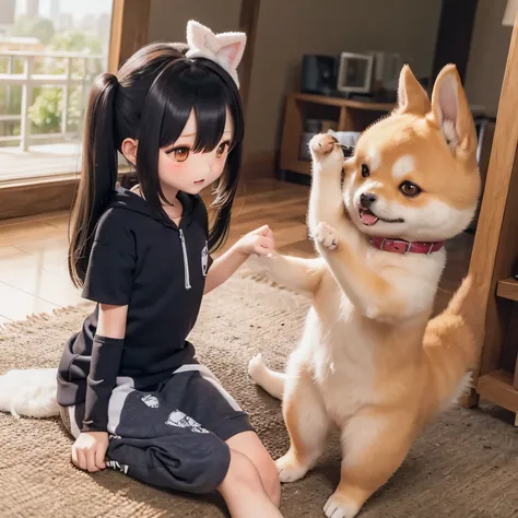 Shiba Inu girl rural scenery、Playing in gym clothes