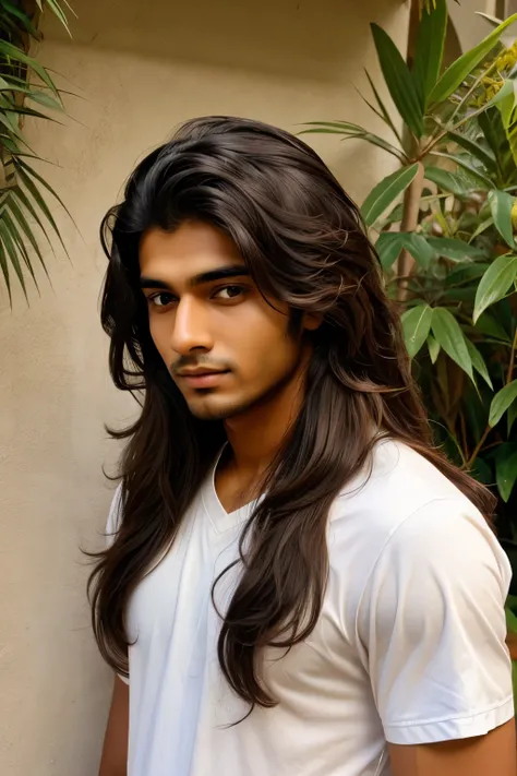 Young 20 year old 58 indian man with brown skin currly hair broad nose average eyes