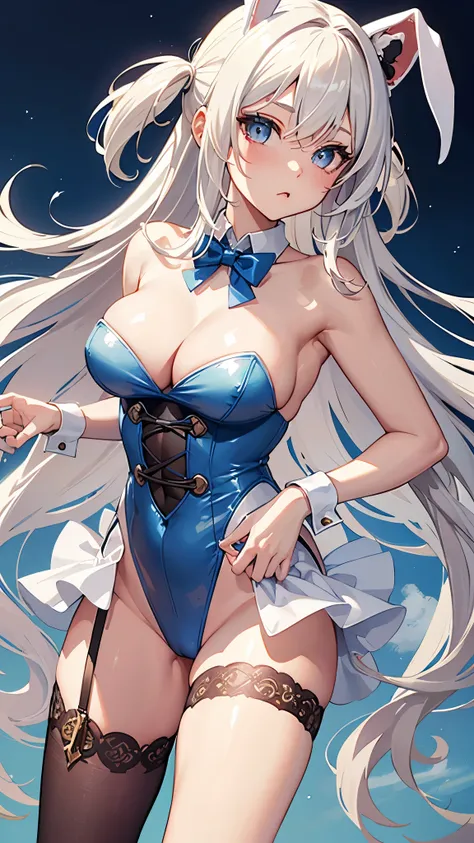 ((Best Quality)), (ultra-detailliert), ((Extremely detailed)), (Beautiful), ((Kawaii Girl)),(two side up hair)、((masutepiece)), ((Platinum Blonde Hair)), Long hair, hair between eye, Wavy Hair, Long sideburns, Jade-colored eyes, White skin, Colossal tits、(...