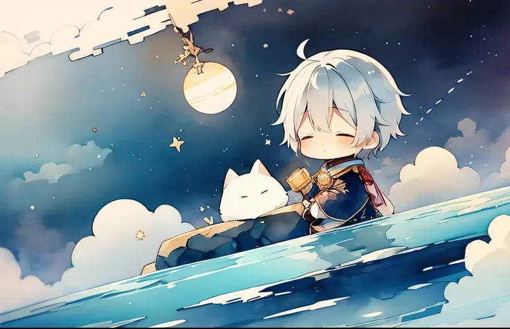 Above the Clouds、月と星が降るnight、sleep、Calm、Sleep、Watercolor、landscape、background、Fantasy、night、Fantasy、Dream Painting、Highest quality、アニメのbackground、masterpiece、Very detailed、Great art、Atmospheric anime、Starry Sky、Detail enhancements、Fantasylandscape画、Fantasy...