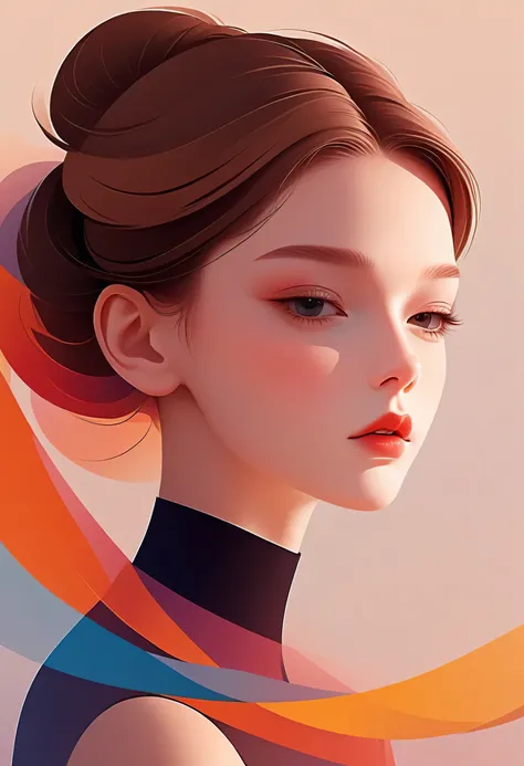 Vector，flat style，illustration，digital art illustration，1 girl，unique，beautiful face，portrait，Shoulder，beautiful hands，artistic conception，abstract