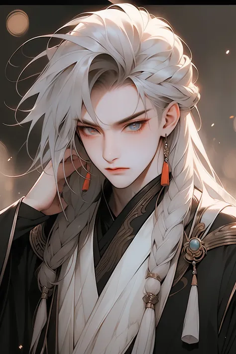 realisticlying, actual, photography of, tmasterpiece, Best quality at best, ultra - detailed, Mild, 1boys, Alone, long whitr hair, Chinese clothes, silber hair,