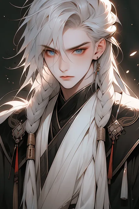 realisticlying, actual, photography of, tmasterpiece, Best quality at best, ultra - detailed, Mild, 1boys, Alone, long whitr hair, Chinese clothes, silber hair,