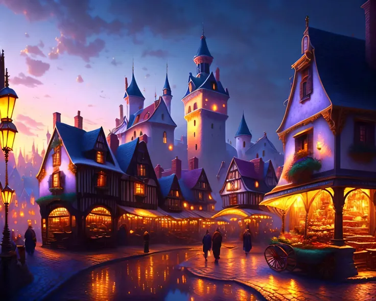 Fairy tale town at night