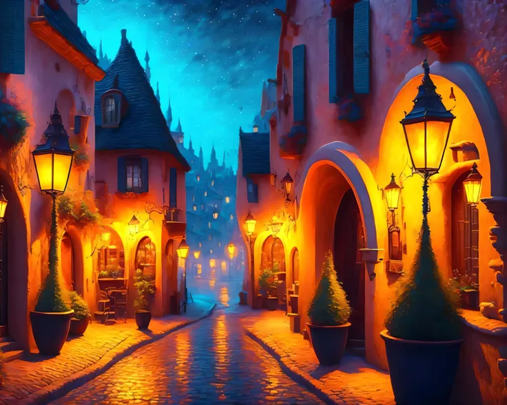 Fairy tale town at night