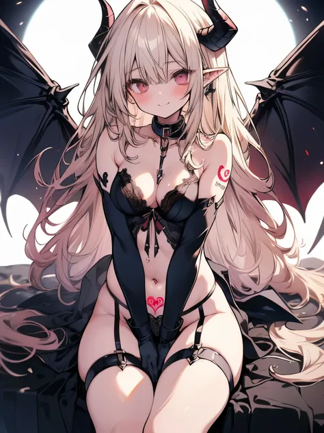 (Highest quality,Highest quality)、Fallen into evil、Exquisite breasts、Captivating smile、Villainess、Wicked Smile、bondage、Strong gloss、sexyなポーズ、Beautiful legs、Lure、attractive、brainwashing、Succubus、Succubus、Female Devil、Long gloves、garter belt、Magic Valley、Inv...